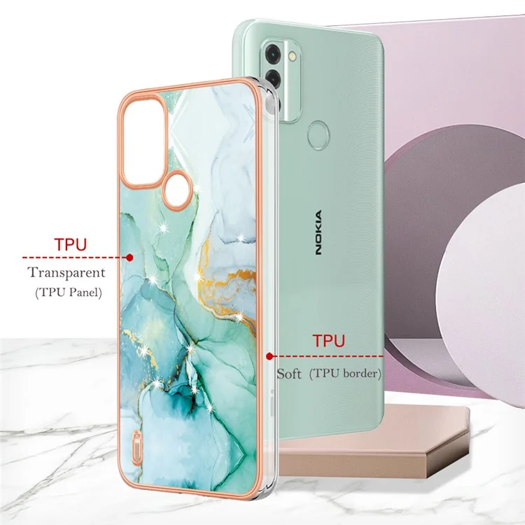 For Nokia C31 4G IMD Soft TPU Phone Case TPU Case with IMD Marble Pattern Electroplated Back Cover - Green 003