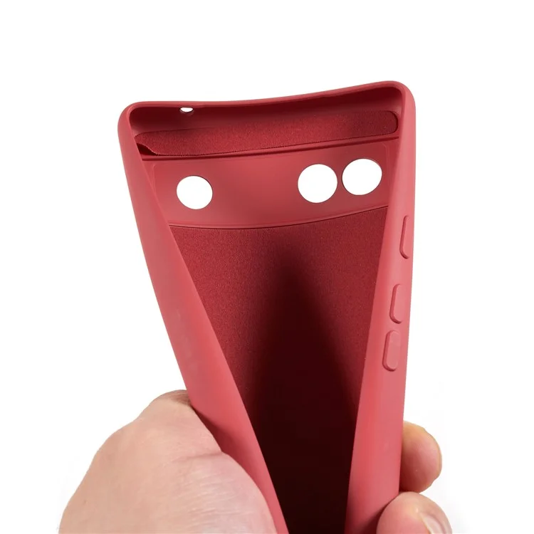 For Google Pixel 6a Soft TPU Rubberized Phone Case Fiber Lining Back Cover - Hawthorn Red