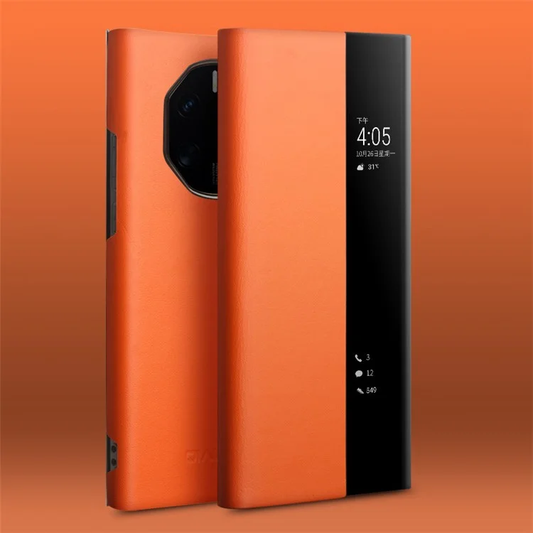 QIALINO Custodia per telefono per Huawei Mate 50 RS Porsche Design 4G Pelle bovina Copertura PC Anti-caduta Antiurto - Arancione