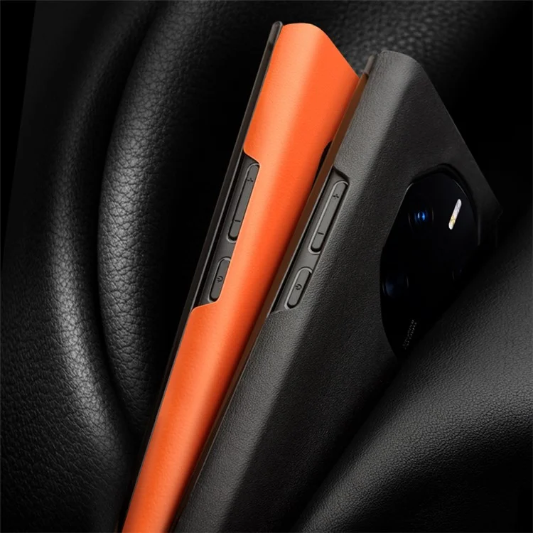 QIALINO Custodia per telefono per Huawei Mate 50 RS Porsche Design 4G Pelle bovina Copertura PC Anti-caduta Antiurto - Arancione