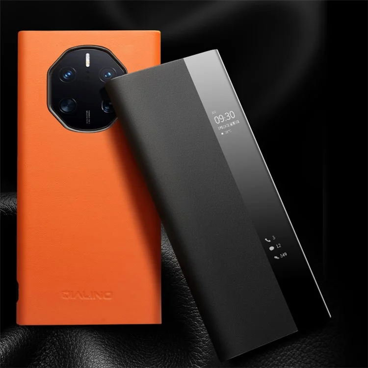 QIALINO Custodia per telefono per Huawei Mate 50 RS Porsche Design 4G Pelle bovina Copertura PC Anti-caduta Antiurto - Arancione
