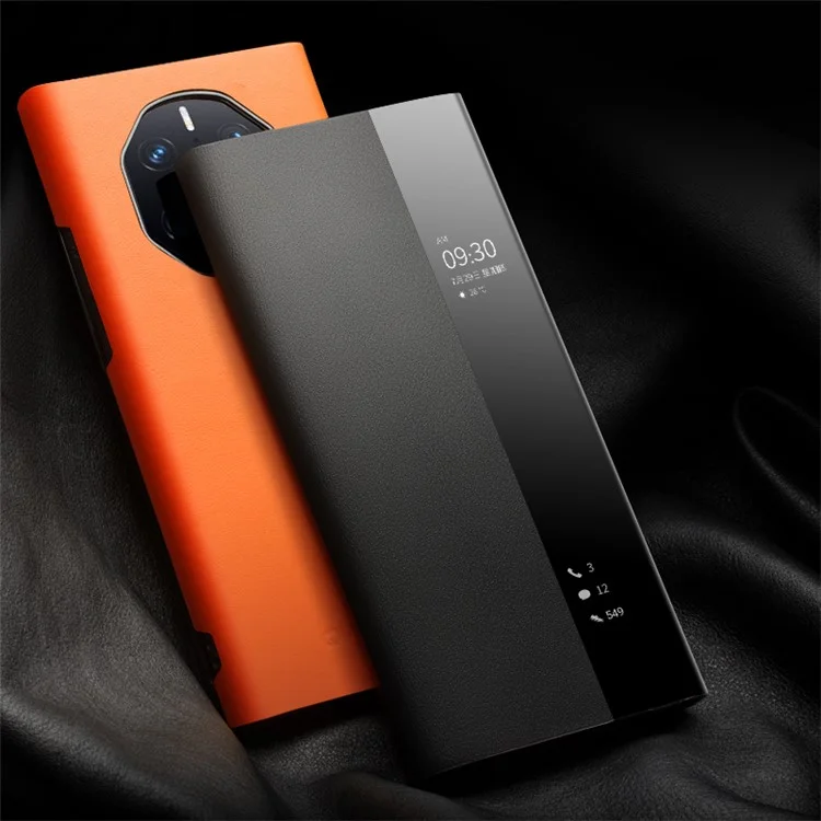 QIALINO Custodia per telefono per Huawei Mate 50 RS Porsche Design 4G Pelle bovina Copertura PC Anti-caduta Antiurto - Arancione
