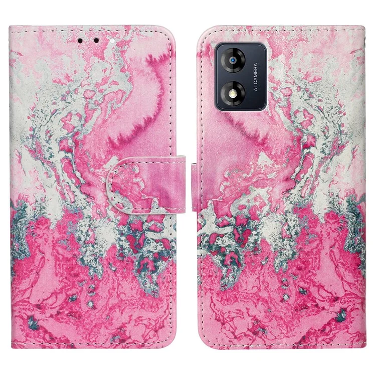 Für Motorola Moto E13 4G PU-Leder Muster Bedruckt Handyhülle Brieftasche Stand Klapp Folio Schutzhülle - Rosa Meer Wasser