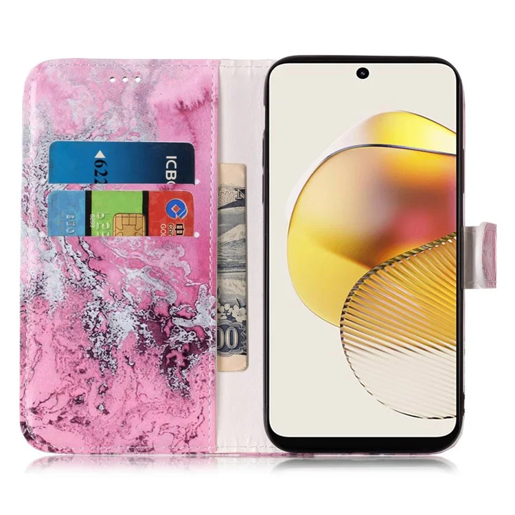 Für Motorola Moto E13 4G PU-Leder Muster Bedruckt Handyhülle Brieftasche Stand Klapp Folio Schutzhülle - Rosa Meer Wasser