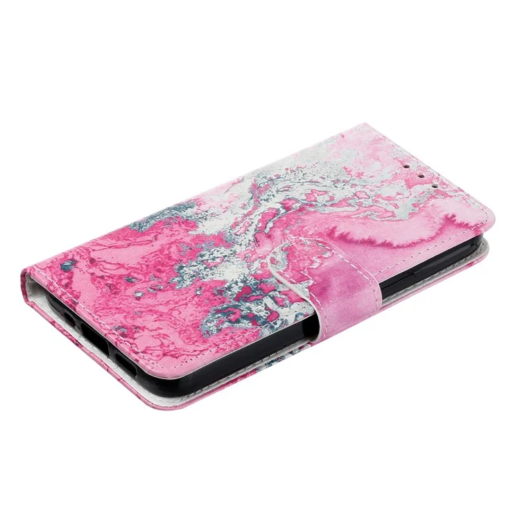 Für Motorola Moto E13 4G PU-Leder Muster Bedruckt Handyhülle Brieftasche Stand Klapp Folio Schutzhülle - Rosa Meer Wasser