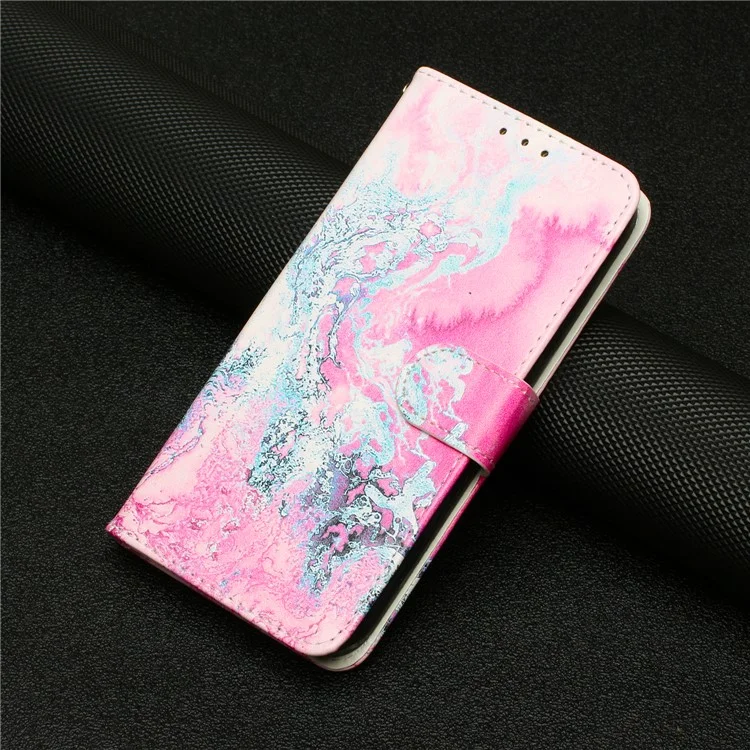 Für Motorola Moto E13 4G PU-Leder Muster Bedruckt Handyhülle Brieftasche Stand Klapp Folio Schutzhülle - Rosa Meer Wasser