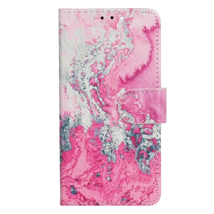 Für Motorola Moto E13 4G PU-Leder Muster Bedruckt Handyhülle Brieftasche Stand Klapp Folio Schutzhülle - Rosa Meer Wasser