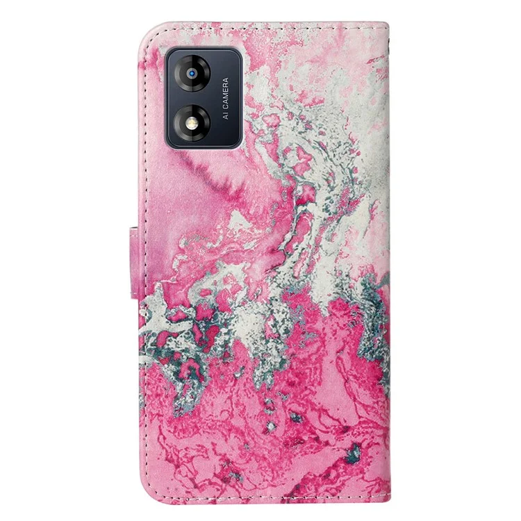 Für Motorola Moto E13 4G PU-Leder Muster Bedruckt Handyhülle Brieftasche Stand Klapp Folio Schutzhülle - Rosa Meer Wasser
