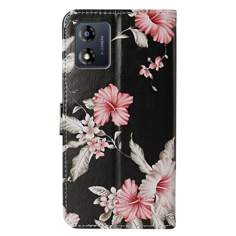 For Motorola Moto E13 4G PU Leather Pattern Printing Phone Case Wallet Stand Flip Folio Protective Cover - Azalea