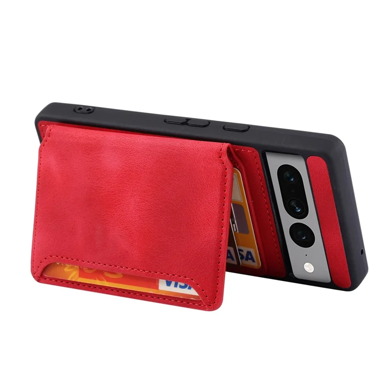 Shockproof RFID Blocking Case for Google Pixel 7 Pro 5G PU Leather TPU Phone Shell with Card Holder, Kickstand - Red