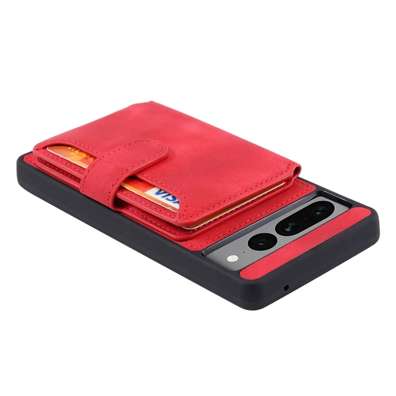 Shockproof RFID Blocking Case for Google Pixel 7 Pro 5G PU Leather TPU Phone Shell with Card Holder, Kickstand - Red