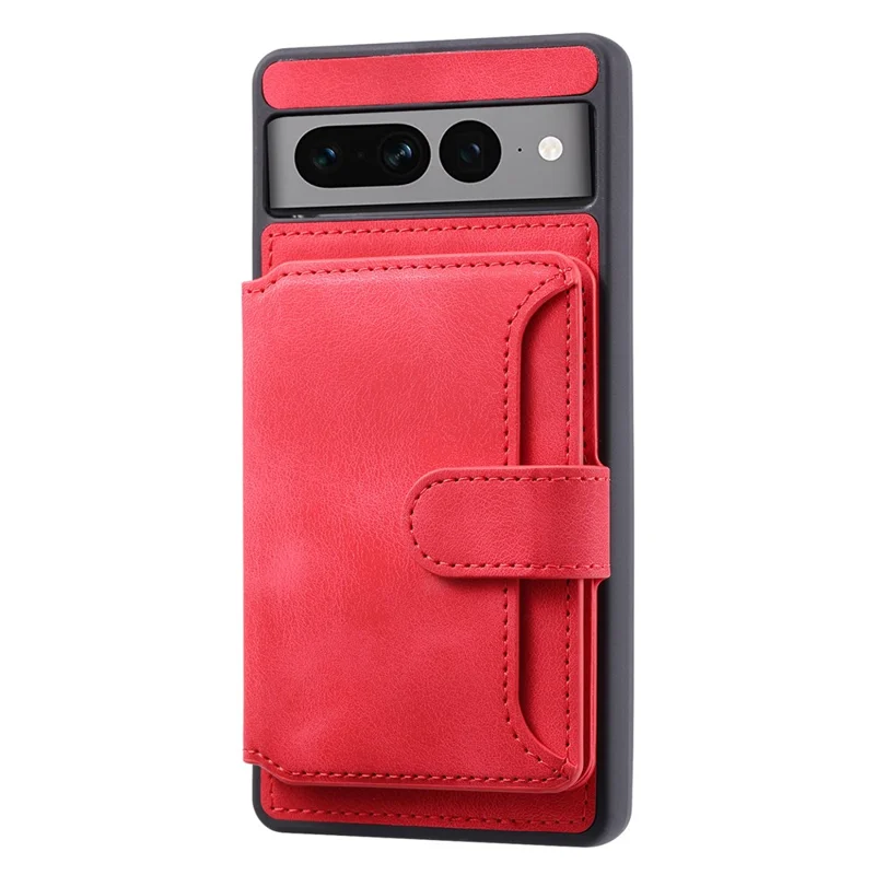 Shockproof RFID Blocking Case for Google Pixel 7 Pro 5G PU Leather TPU Phone Shell with Card Holder, Kickstand - Red