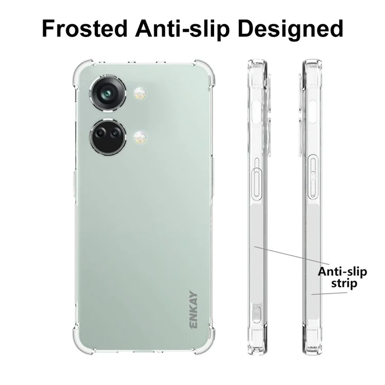 Étui de téléphone ENKAY HAT PRINCE pour OnePlus Nord 3 5G / Ace 2V 5G, étui de téléphone transparent en TPU avec bande antidérapante sur le côté