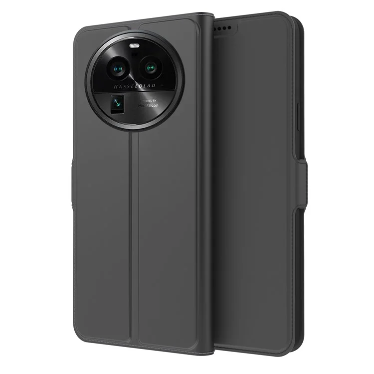 For Oppo Find X6 Shockproof Case PU Leather Card Slot Case Flip Phone Cover with Stand - Black