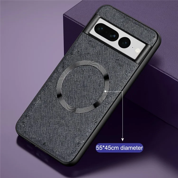For Google Pixel 7 Pro 5G Magnetic Case Cross Texture Leather Coated TPU Anti-drop Phone Cover - Black