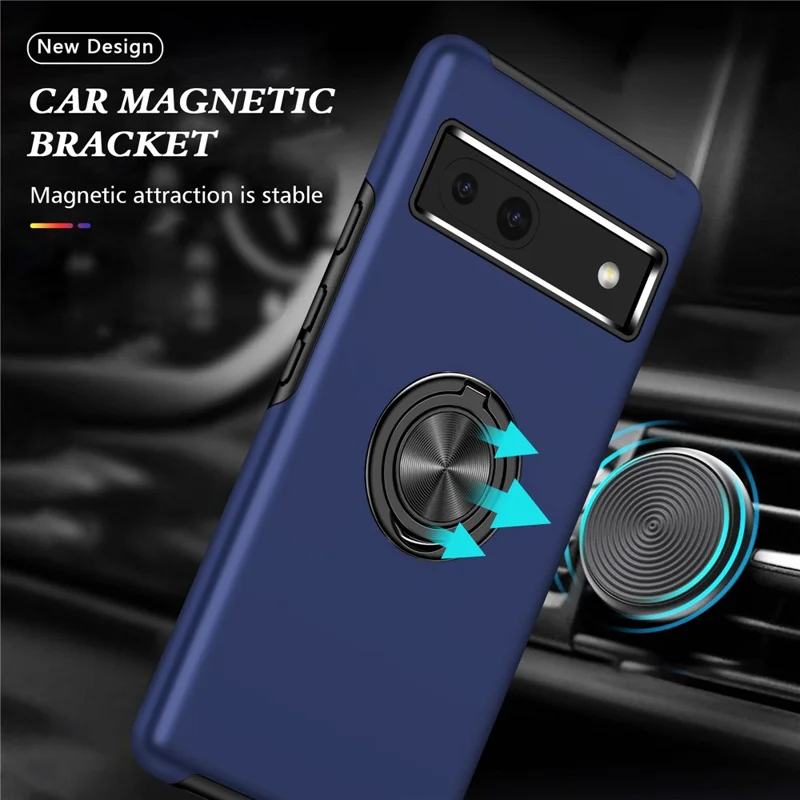 Per Google Pixel 7a Rotary Ring Kickstand Phone Case PC+TPU Anti-Drop Back Cover - Blu