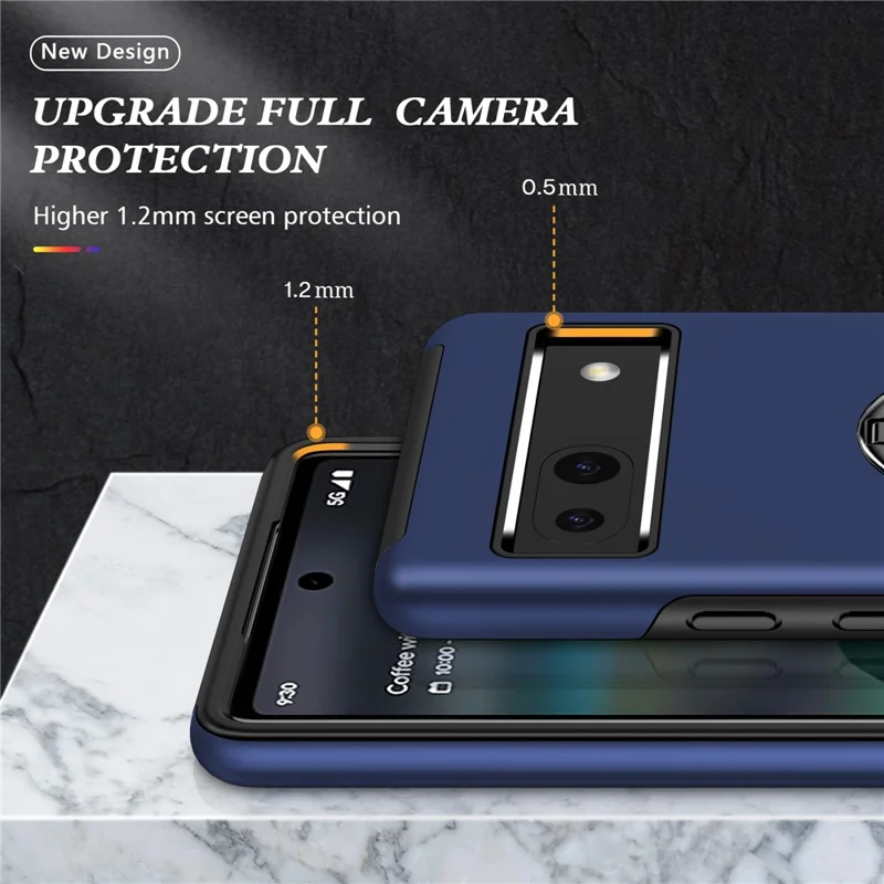 Per Google Pixel 7a Rotary Ring Kickstand Phone Case PC+TPU Anti-Drop Back Cover - Blu