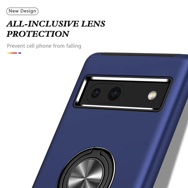 Per Google Pixel 7a Rotary Ring Kickstand Phone Case PC+TPU Anti-Drop Back Cover - Blu