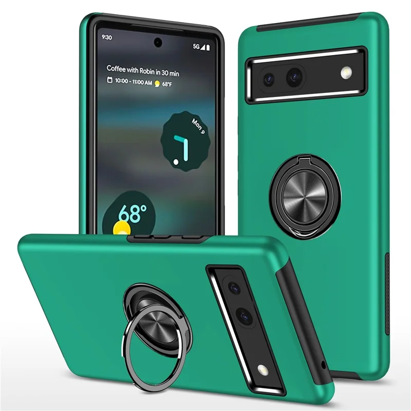 Für Google Pixel 7a Rotary Ring Kickstand Handyhülle PC+TPU Anti-Drop Rückabdeckung - Grün