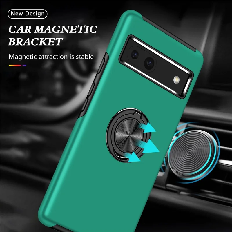 Für Google Pixel 7a Rotary Ring Kickstand Handyhülle PC+TPU Anti-Drop Rückabdeckung - Grün