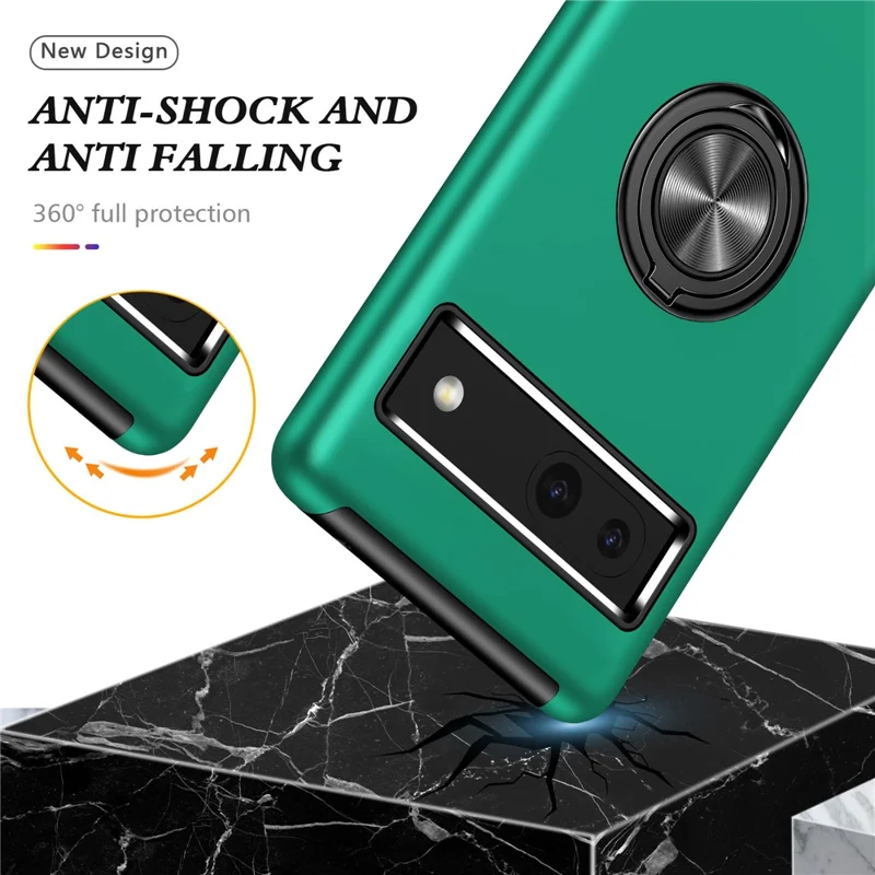 Für Google Pixel 7a Rotary Ring Kickstand Handyhülle PC+TPU Anti-Drop Rückabdeckung - Grün