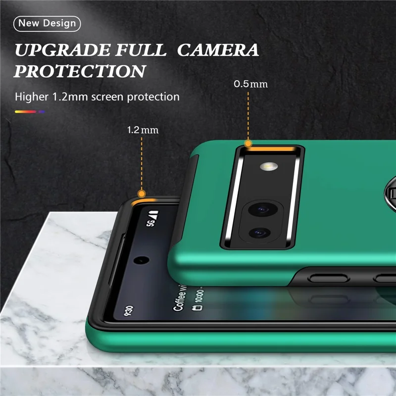 Für Google Pixel 7a Rotary Ring Kickstand Handyhülle PC+TPU Anti-Drop Rückabdeckung - Grün