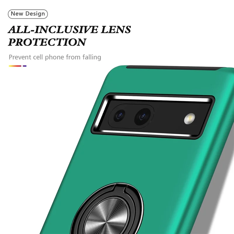 Für Google Pixel 7a Rotary Ring Kickstand Handyhülle PC+TPU Anti-Drop Rückabdeckung - Grün