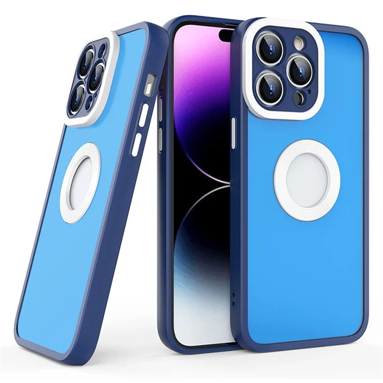 Funda delgada para iPhone 14 Pro Max Skin-Touch Soft TPU PC (Mostrar el logotipo del teléfono mediante un diseño hueco circular) - Azul