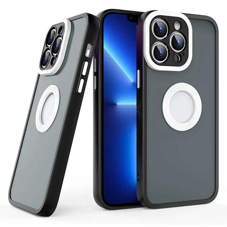 Schock-resistentes Skin-Touch-Gehäuse für iPhone 13 Pro Max 6,7 Zoll, weiches TPU-PC-Gehäuse (rundes hohles Design zeigt das Logo des Telefons) - Schwarz