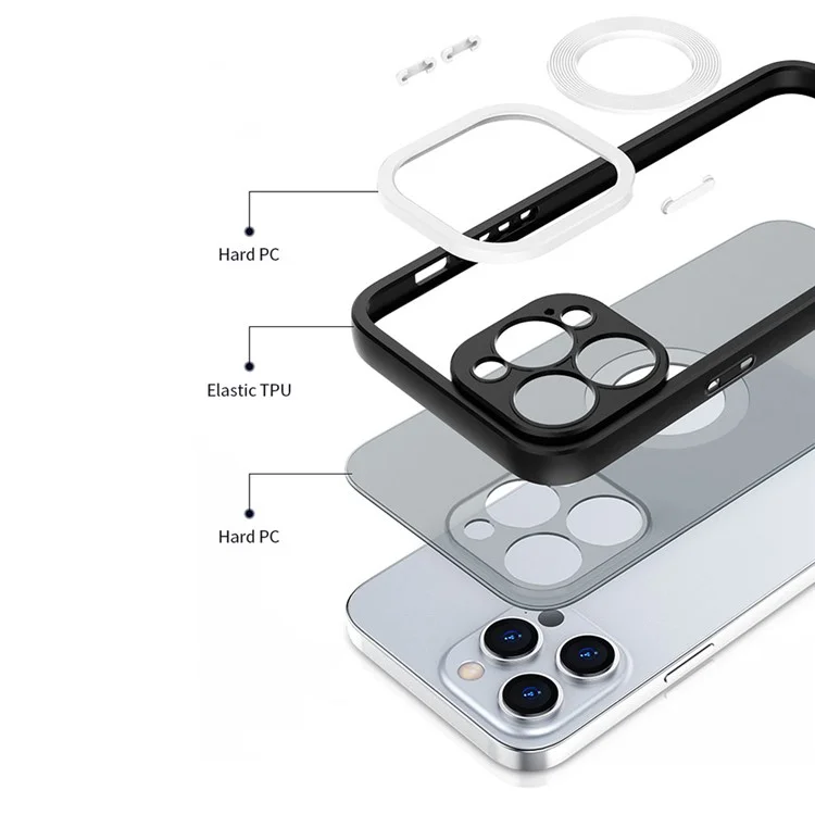 Schock-resistentes Skin-Touch-Gehäuse für iPhone 13 Pro Max 6,7 Zoll, weiches TPU-PC-Gehäuse (rundes hohles Design zeigt das Logo des Telefons) - Schwarz