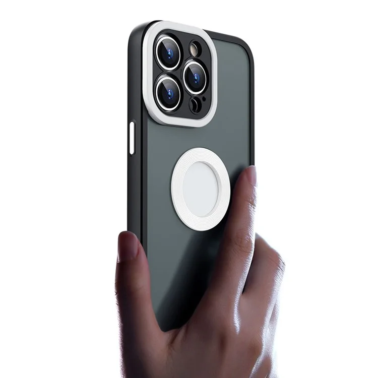 Schock-resistentes Skin-Touch-Gehäuse für iPhone 13 Pro Max 6,7 Zoll, weiches TPU-PC-Gehäuse (rundes hohles Design zeigt das Logo des Telefons) - Schwarz