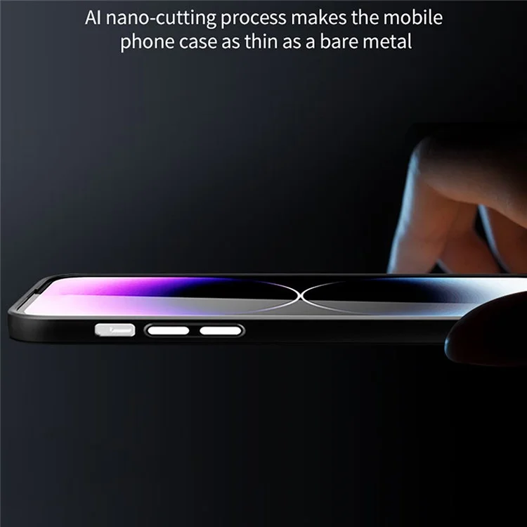 Schock-resistentes Skin-Touch-Gehäuse für iPhone 13 Pro Max 6,7 Zoll, weiches TPU-PC-Gehäuse (rundes hohles Design zeigt das Logo des Telefons) - Schwarz