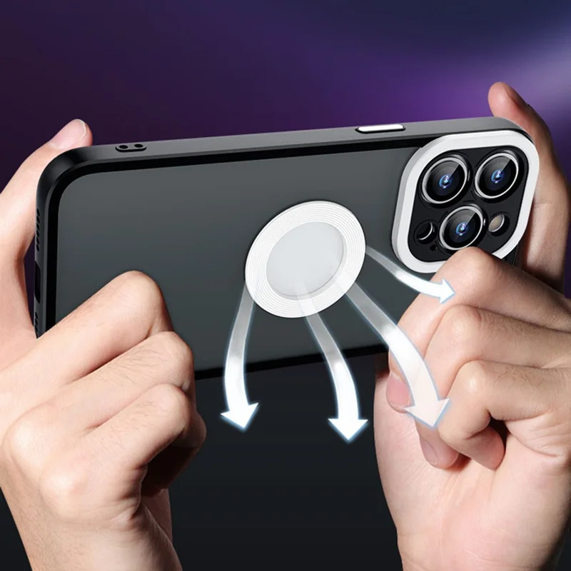 Skin-Touch Shockproof Case for iPhone 13 Pro Max 6.7 inch Soft TPU PC Phone Shell (Round Hollow Show Phone's Logo) - Blue