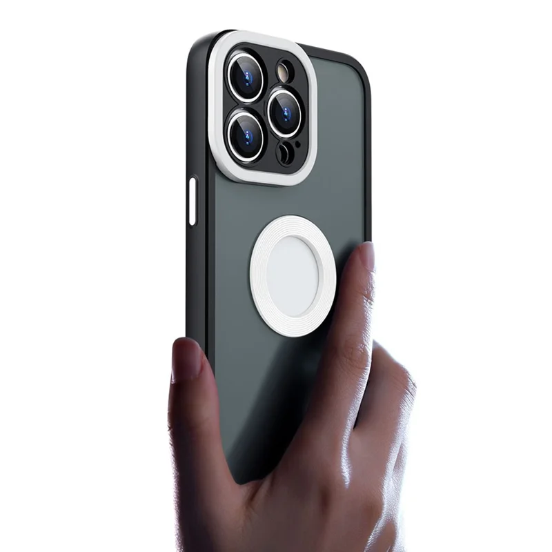 Skin-Touch Shockproof Case for iPhone 13 Pro Max 6.7 inch Soft TPU PC Phone Shell (Round Hollow Show Phone's Logo) - Blue