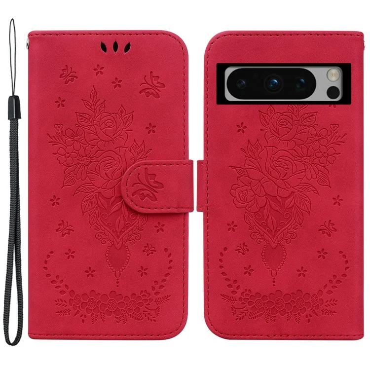 For Google Pixel 8 Pro Anti-Dust Leather Stand Phone Case Wallet Imprinted Pattern Smartphone Cover - Red
