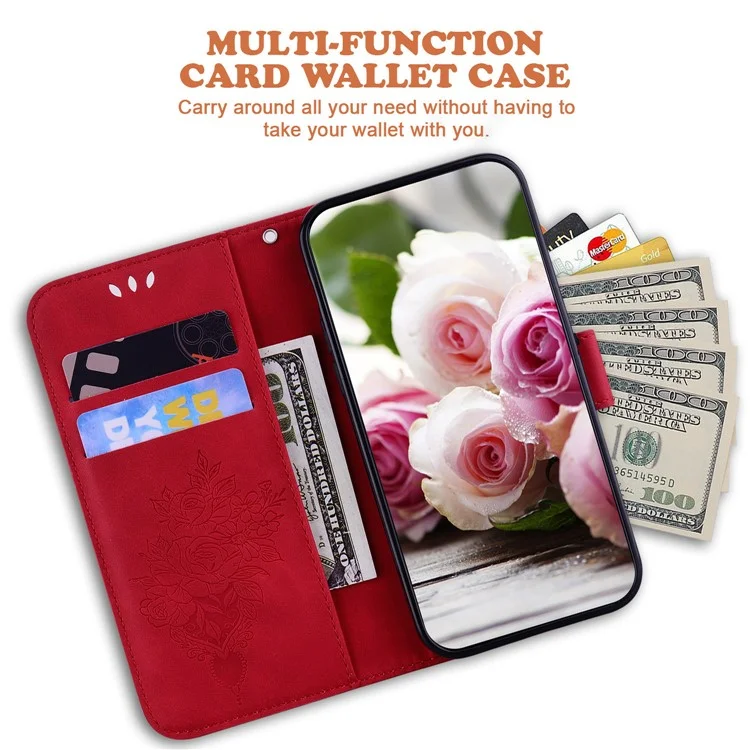 For Google Pixel 8 Pro Anti-Dust Leather Stand Phone Case Wallet Imprinted Pattern Smartphone Cover - Red
