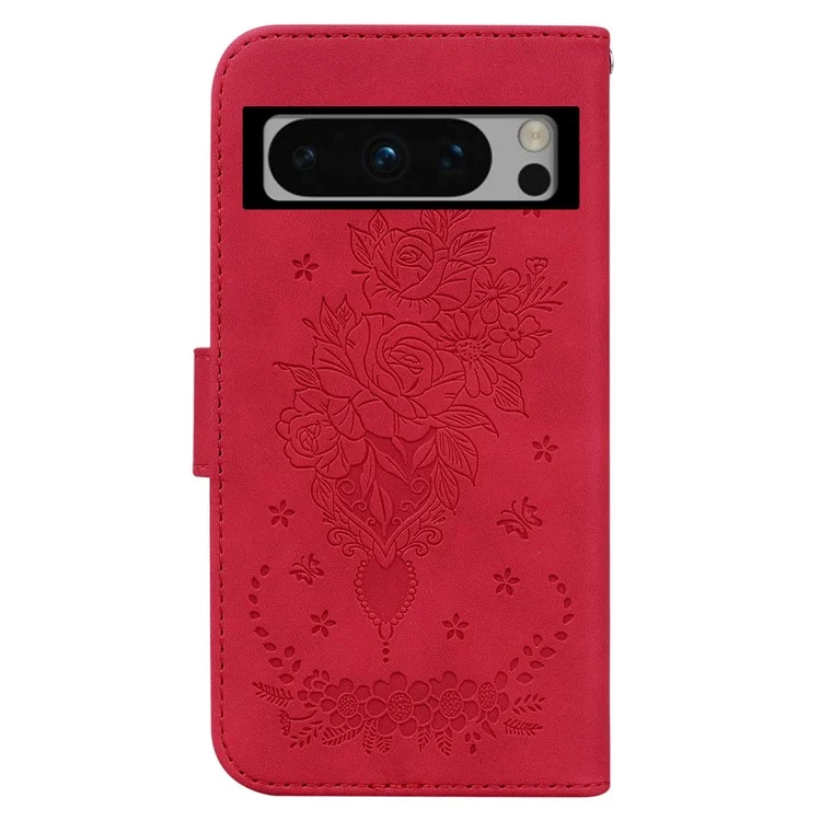 For Google Pixel 8 Pro Anti-Dust Leather Stand Phone Case Wallet Imprinted Pattern Smartphone Cover - Red