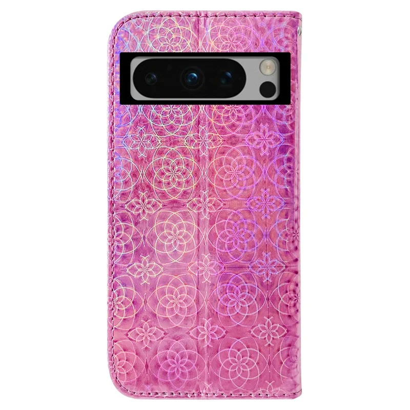 For Google Pixel 8 Pro Dazzling Flower Pattern Phone Case Flip Stand PU Leather Wallet Shockproof Shell - Pink