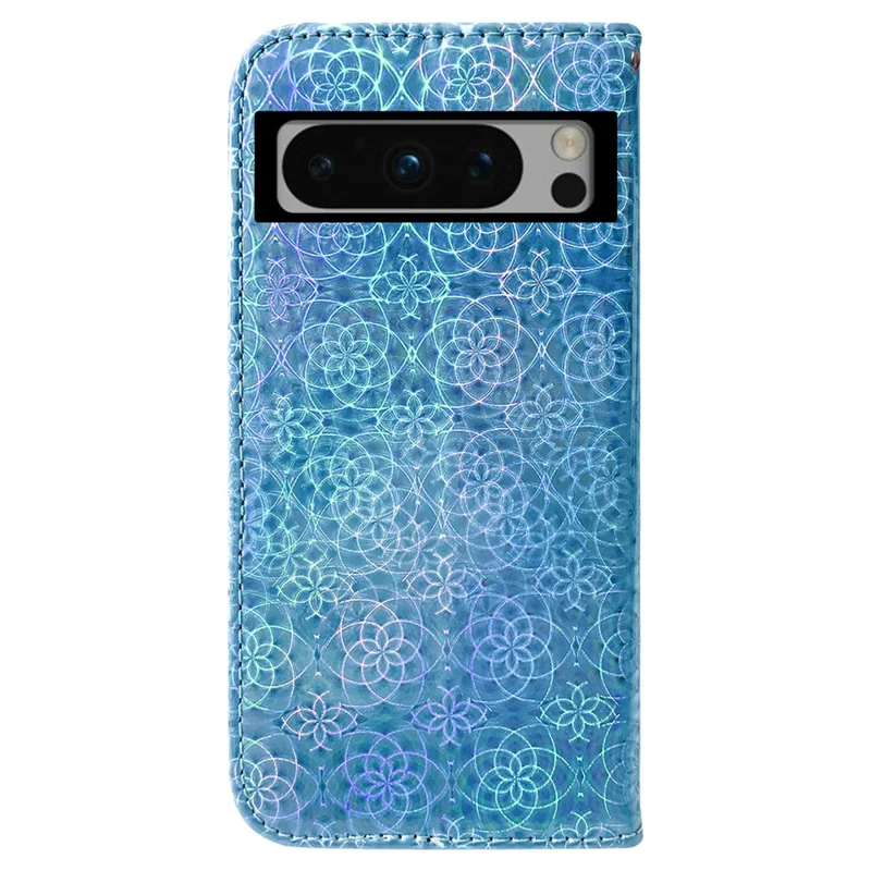 For Google Pixel 8 Pro Dazzling Flower Pattern Phone Case Flip Stand PU Leather Wallet Shockproof Shell - Blue