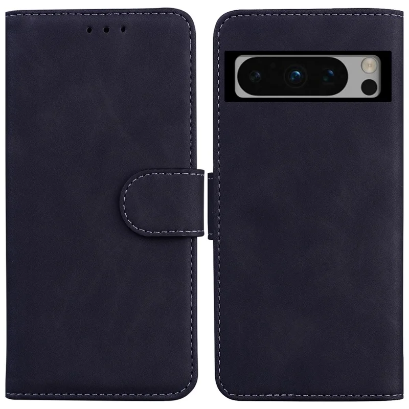 Phone Case for Google Pixel 8 Pro Solid Color PU Leather Shockproof Wallet Stand Cell Phone Cover - Black