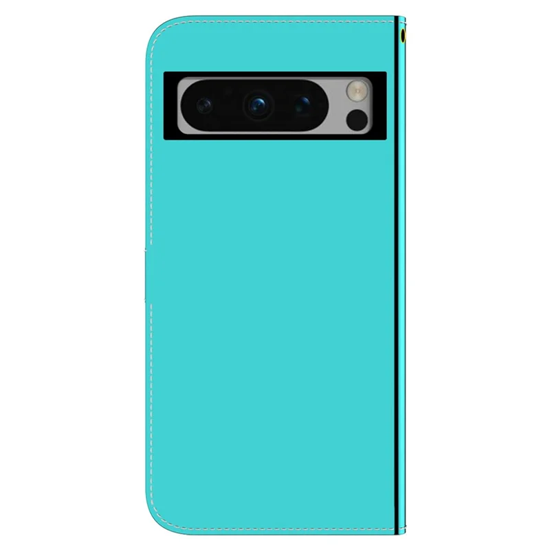 For Google Pixel 8 Pro Flip Stand Phone Case PU Leather Mirror-Like Surface Wallet Cover with Strap - Cyan