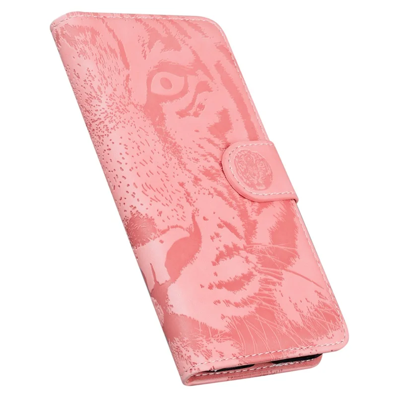 Wallet Stand Shell for Google Pixel 8 Pro Tiger Imprinted PU Leather Case Phone Cover - Pink