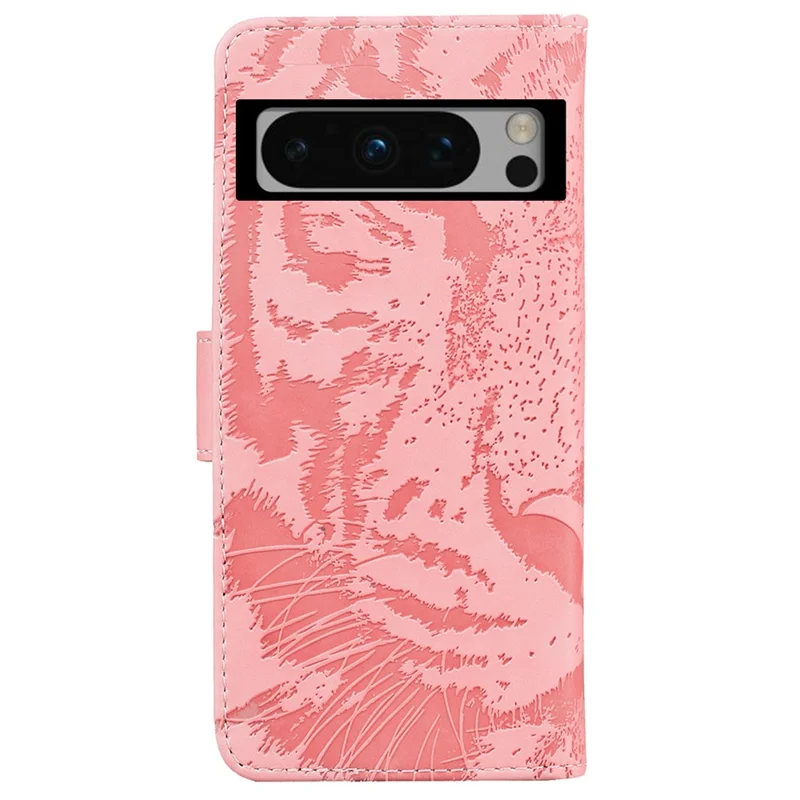 Wallet Stand Shell for Google Pixel 8 Pro Tiger Imprinted PU Leather Case Phone Cover - Pink