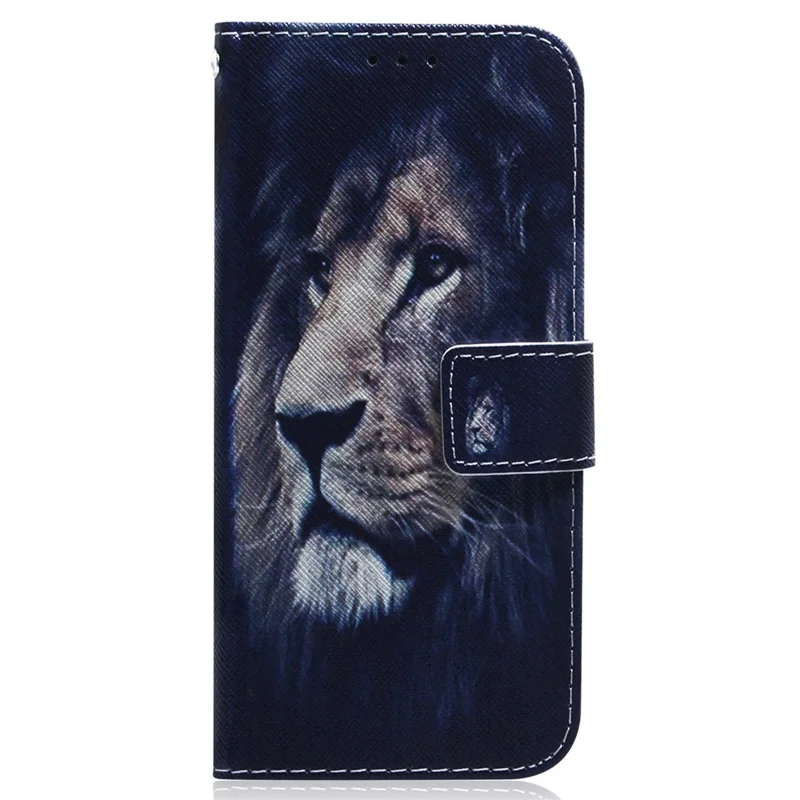 Anti-Drop Phone Case Cover for Realme C55 Pattern Printing PU Leather Wallet Stand Shell - Lion