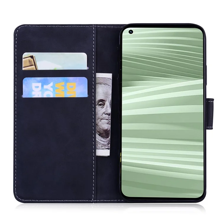Wallet Stand Shell für Realme C55 Tiger Imprinted PU Leder Case Anti-fall Handyhülle - Schwarz