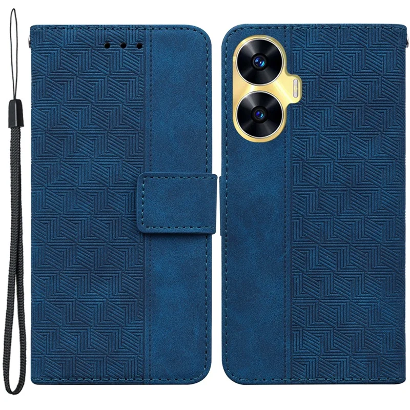 For Realme C55 4G Wallet Stand Phone Case PU Leather Geometry Pattern Imprinted Cover - Blue