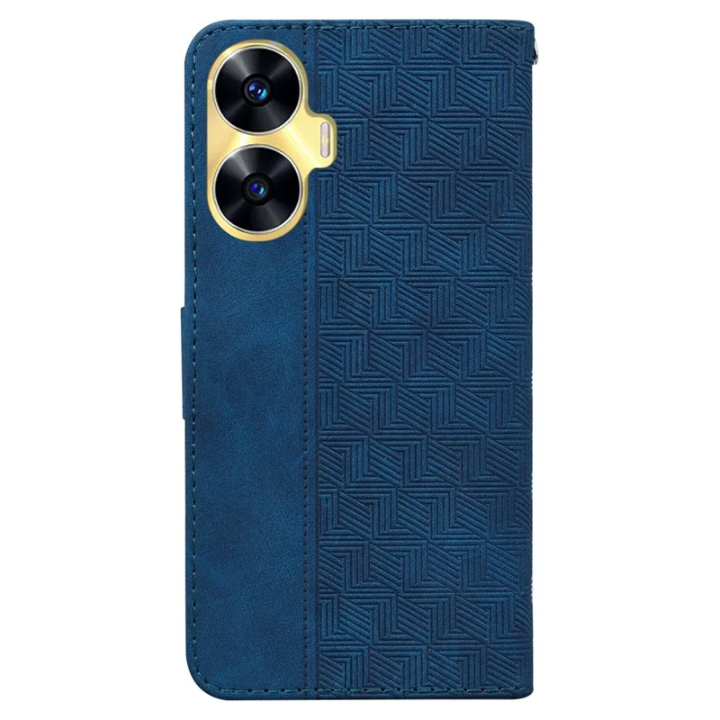 For Realme C55 4G Wallet Stand Phone Case PU Leather Geometry Pattern Imprinted Cover - Blue