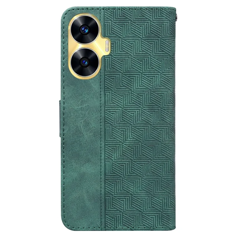 For Realme C55 4G Wallet Stand Phone Case PU Leather Geometry Pattern Imprinted Cover - Green