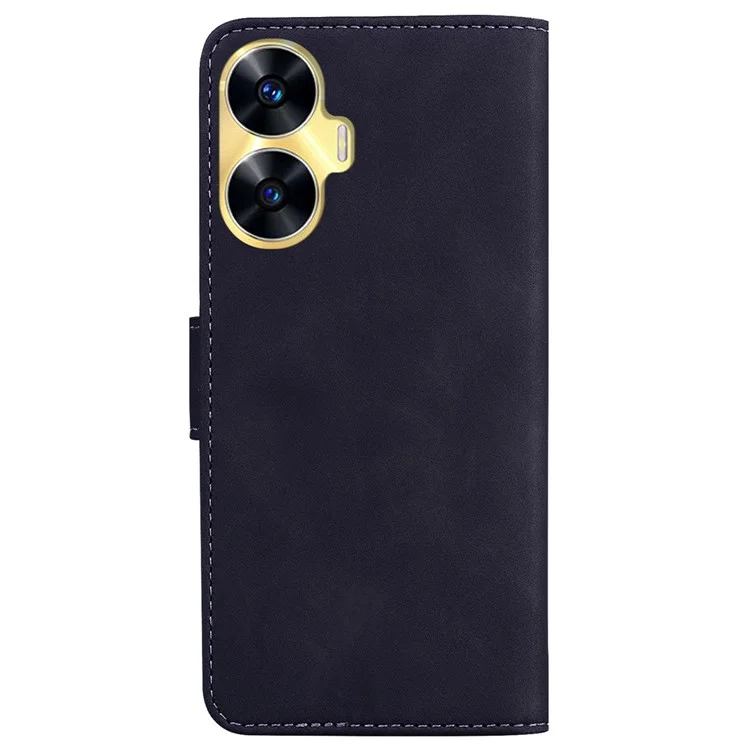 Для Realme C55 Solid Color PU Leather Phone Case Shockproof Wallet Stand Cell Phone Cover - Black