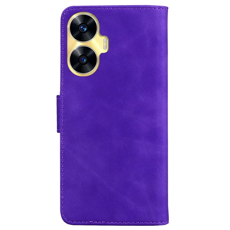 For Realme C55 Solid Color PU Leather Phone Case Shockproof Wallet Stand Cell Phone Cover - Purple